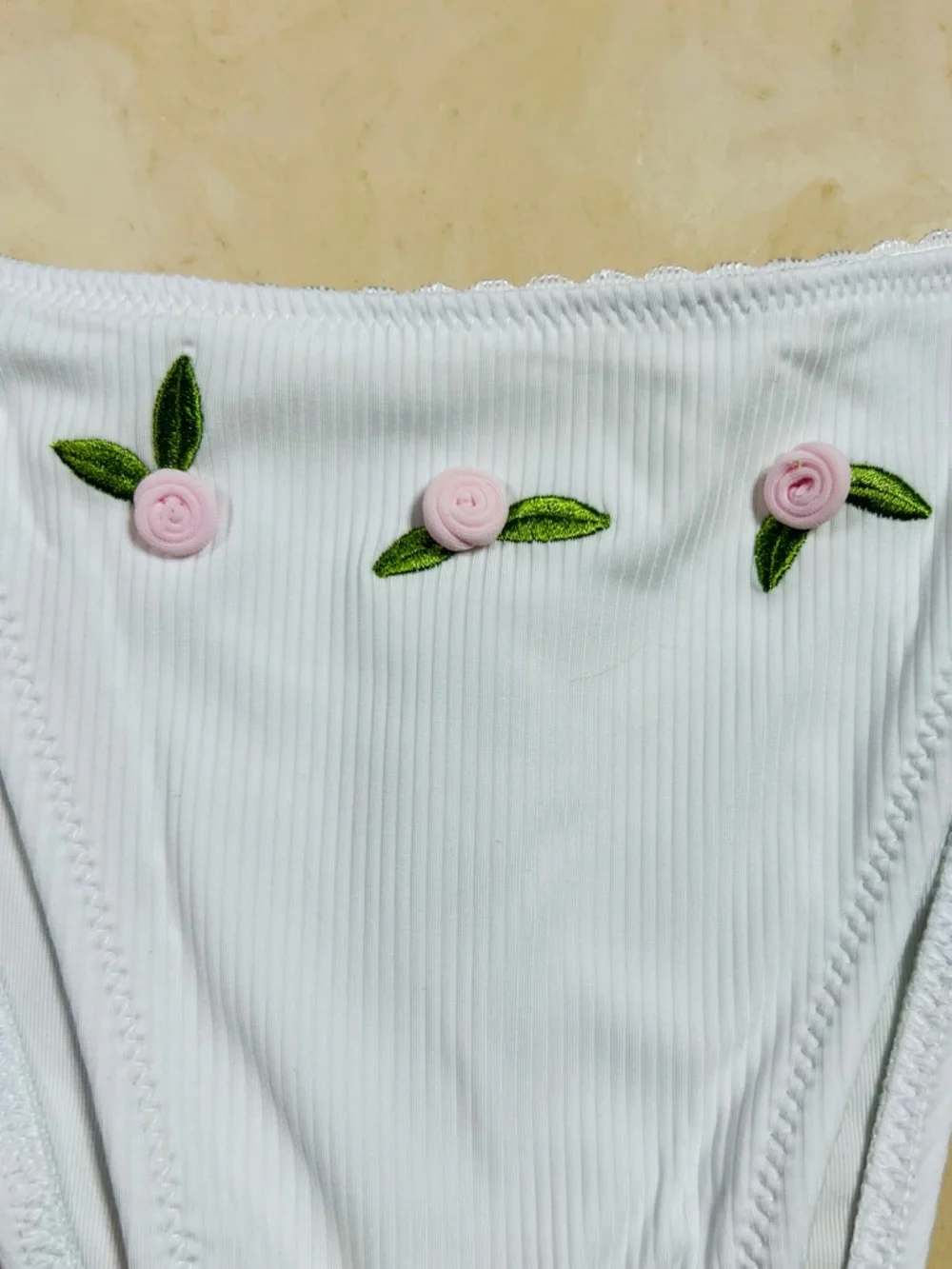 PINK by FRANKIES BIKINIS Cape May Top Rosemary Bottom Bikini White Rosette L